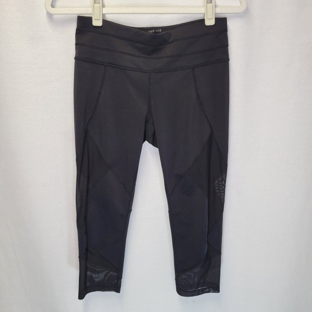 Athleta Women's Small Leggings Black Crop Mesh Waistband Pocket